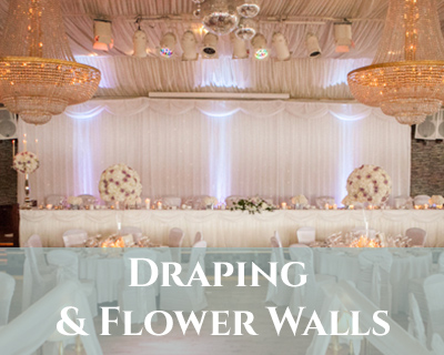wedding draping and flower walls